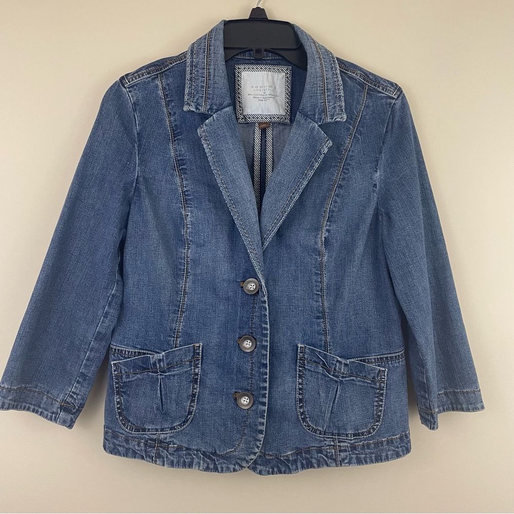Sonoma Life + Style 3/4 Sleeve Short Waisted Jean Jacket Sz M